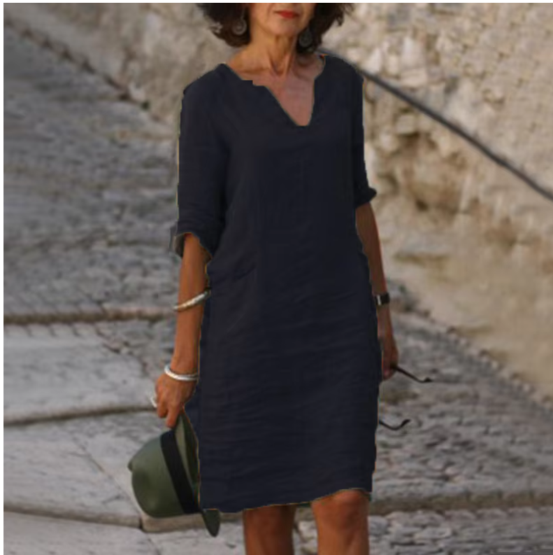Robe mini vintage unie pour femme, mode estivale, col en V, manches trois quarts, robe décontractée pour femme, tenue de vacances