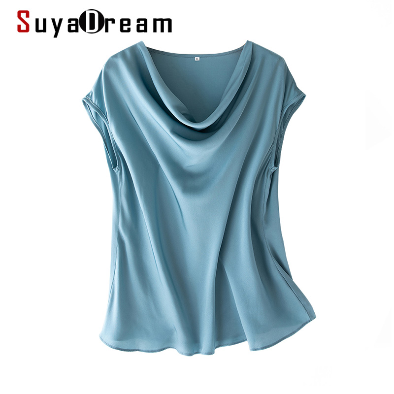 Suyarepll-Ensemble de chemisiers pour femmes, manches courtes chauve-souris, col drapé, chemise unie, printemps, été, 93%, inj7% IQUE dex, 2022