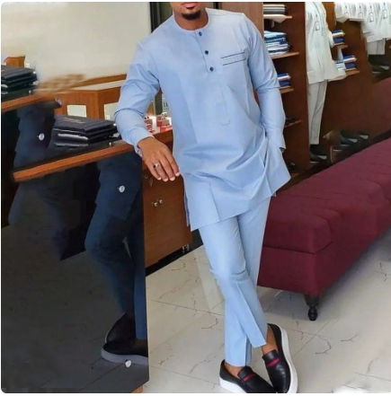 Tenue de Mariage pour Homme, Haut et Pantalon Brodés Blancs, Tenue Décontractée Traditionnelle Africaine, Kaftan, 2 Pièces