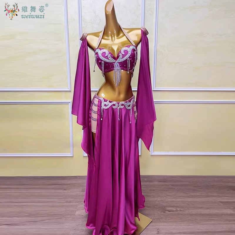 Robe de spectacle de danse du ventre orientale pour femmes, Double fente, Costume élégant et magnifique, tenue de compétition de spectacle de danse pour femmes