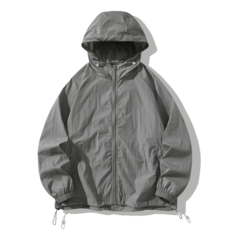 Veste d'été fine à capuche pour hommes, vêtements de Protection solaire imperméables, fermeture éclair complète, peau à séchage rapide, manteau coupe-vent noir