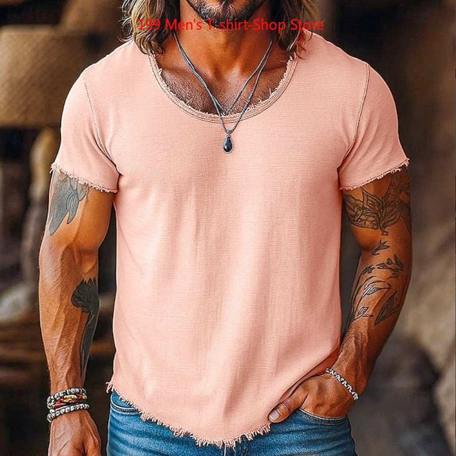 T-shirt décontracté pour homme, mode printemps 2026, manches courtes, couleur unie, coupe ample