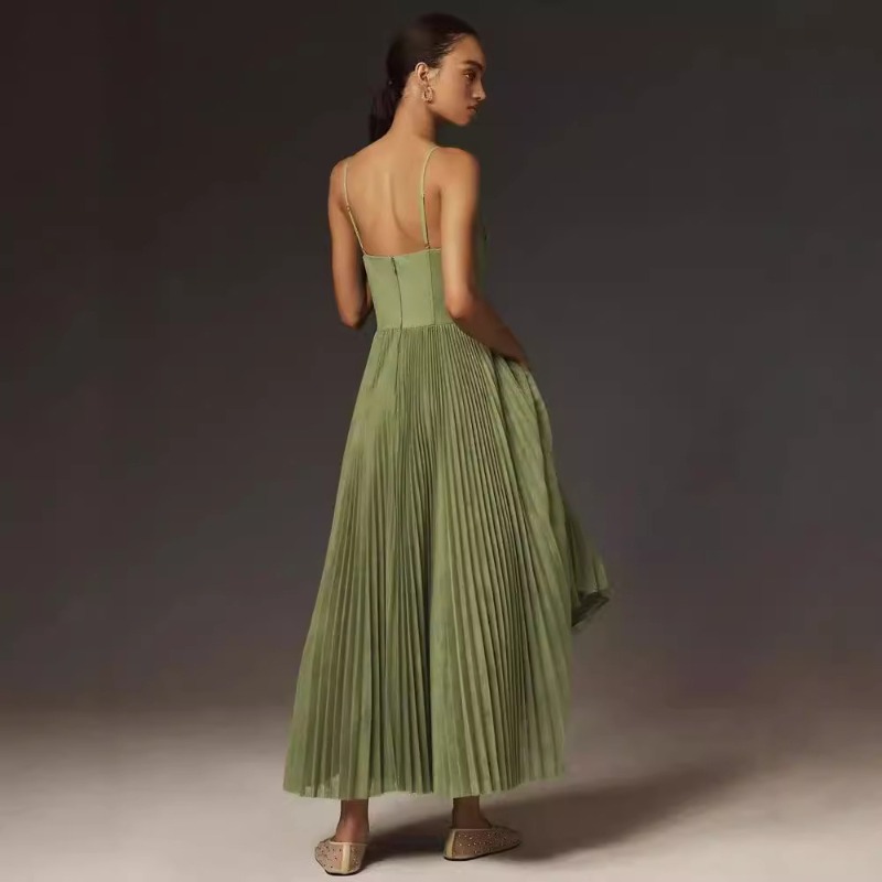 Nouvelles femmes robe de soirée Sexy vert licou dos nu robe longue dames sans manches profonde V mince robes de demoiselle d'honneur pour femme 2025
