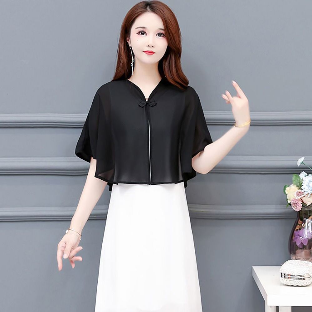 Vêtements d'extérieur courts en mousseline de soie pour femmes, châle de protection solaire, veste fine en dentelle Everak, vêtements de printemps d'été