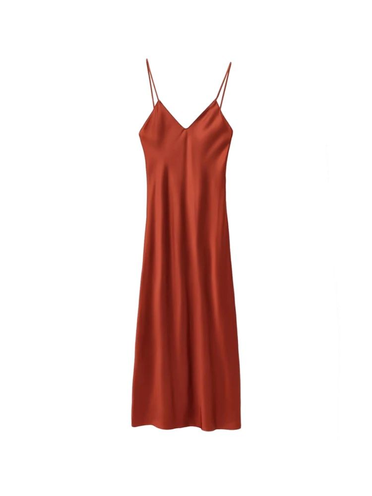 Robe mi-longue en Satin pour femmes, col en V, bretelles fines, dos nu, robes féminines, mode Sexy