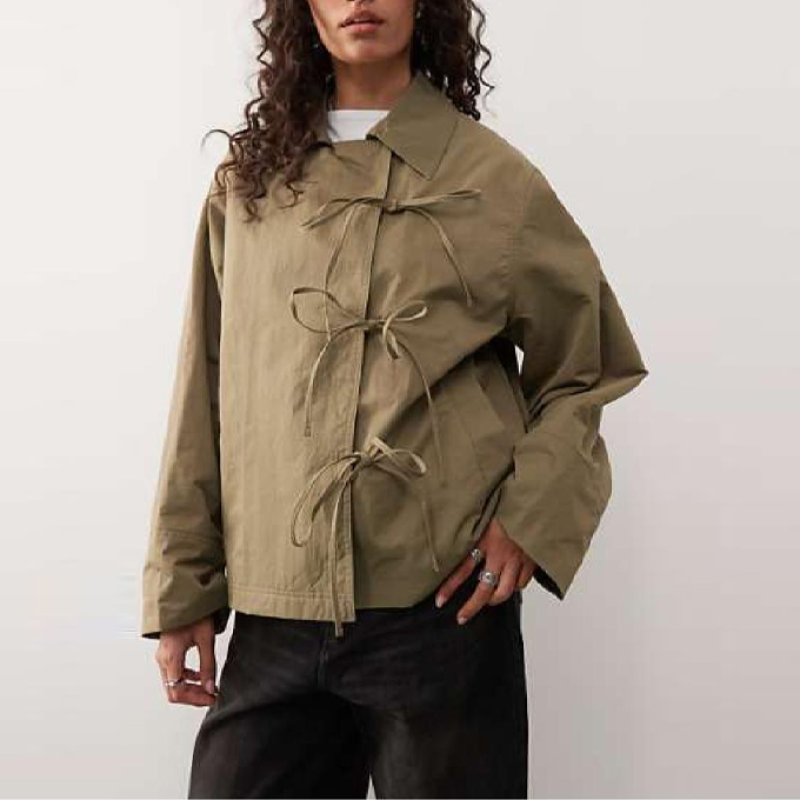 Vestes élégantes et Cool avec nœud papillon, manteau ample avec poche à revers, décontracté, Vintage, Chic, polyvalent, vêtements d'extérieur, automne