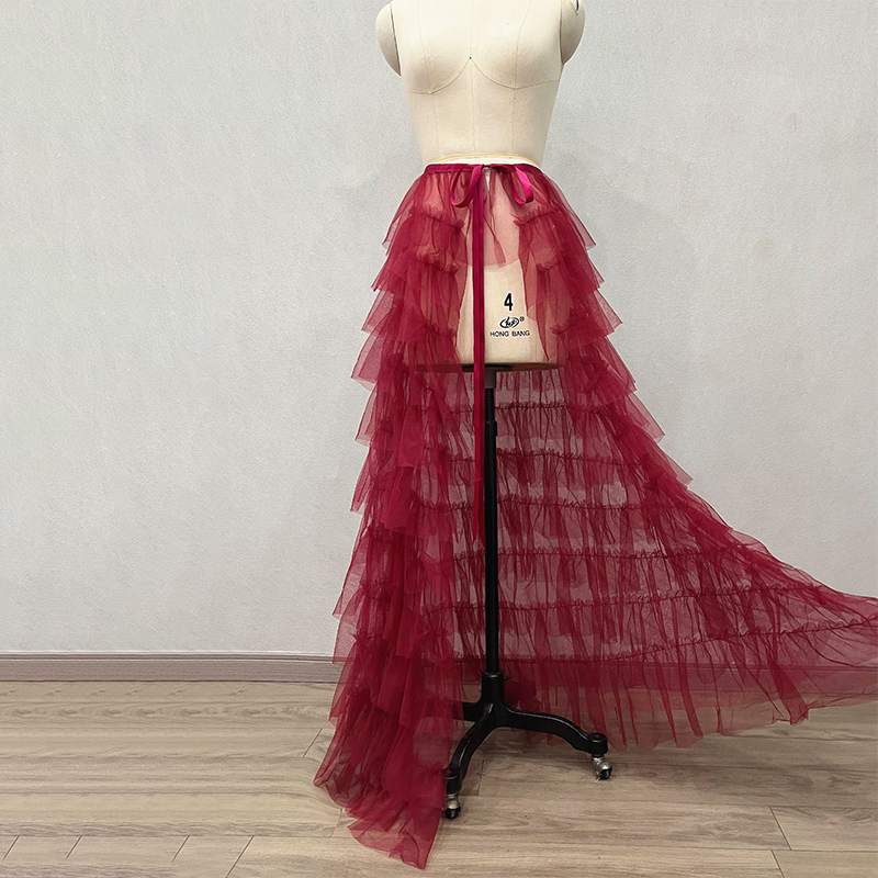 Jupe longue en Tulle à volants détachables pour fête de mariage, couleur unie, maille attachée, longueur au sol, jupe Maxi pour femmes