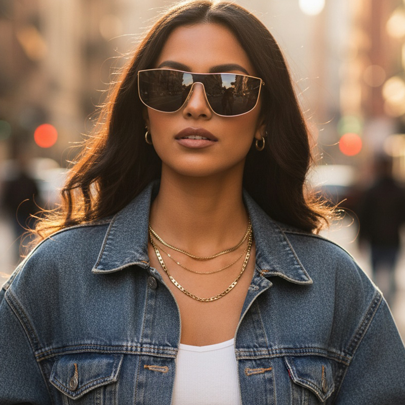 Lunettes de soleil monobloc à monture métallique, élégantes et haut de gamme, pour visages carrés et ronds, pour femmes et hommes