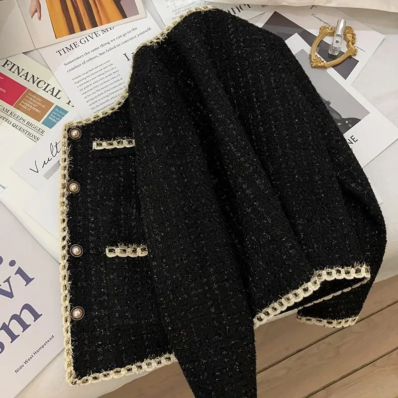 Veste en tweed à simple boutonnage pour femme, manteau torsadé à col rond, mode coréenne élégante, manteau doux et chic, vêtements décontractés pour dames de bureau, automne