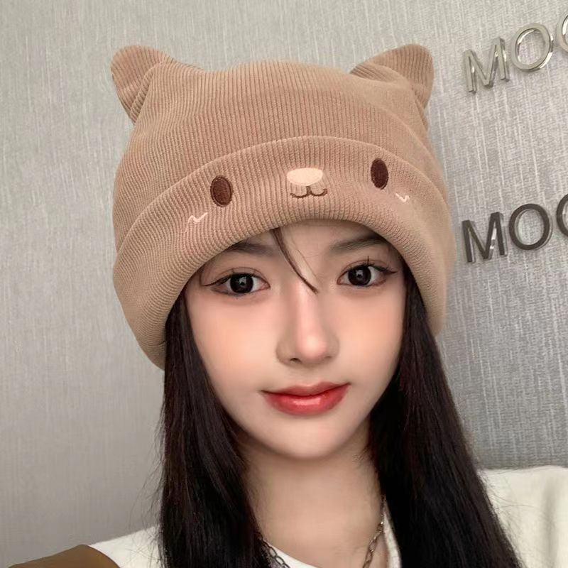 Chapeau avec oreilles d'ours de dessin animé pour femme, bonnets au crochet, chapeau Kawaii, mignon, nouveau, automne, hiver