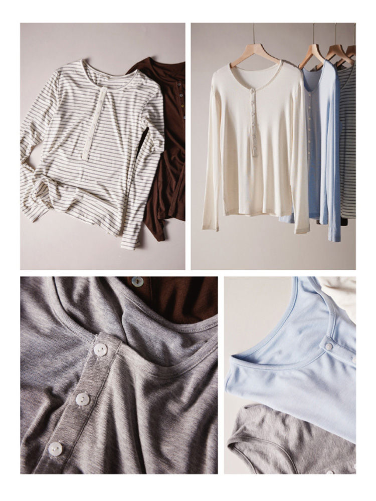 T-shirt basique à manches longues en laine de soie pour femmes, hauts à rayures Slim à col rond doux et confortable