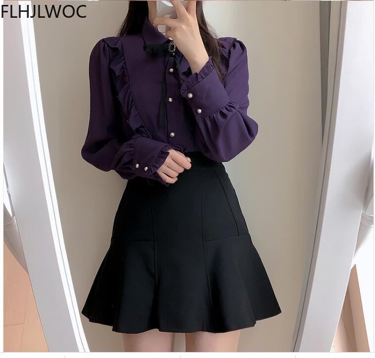 Femmes volants mignon nœud papillon hauts Style Preppy Vintage japonais corée Design bouton élégant formel chemises blanches Blouses