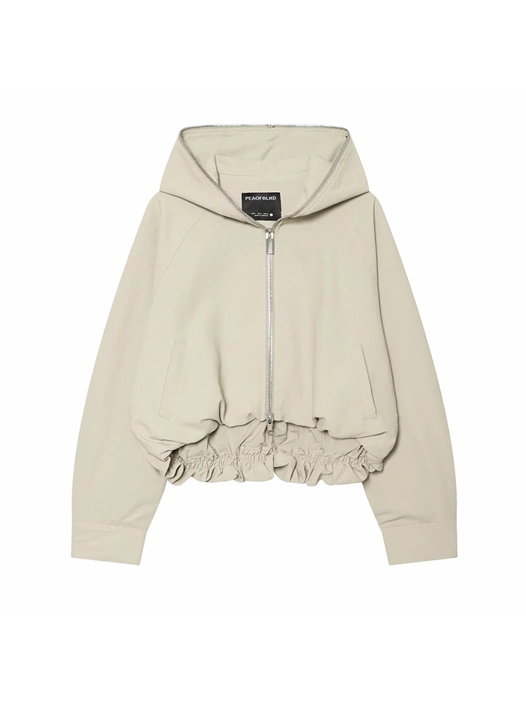 Veste courte à capuche zippée pour femme, coupe ample, à manches longues, avec cordon de serrage élastique à l'ourlet, coupe-vent décontracté, vêtement d'extérieur pour femme 
