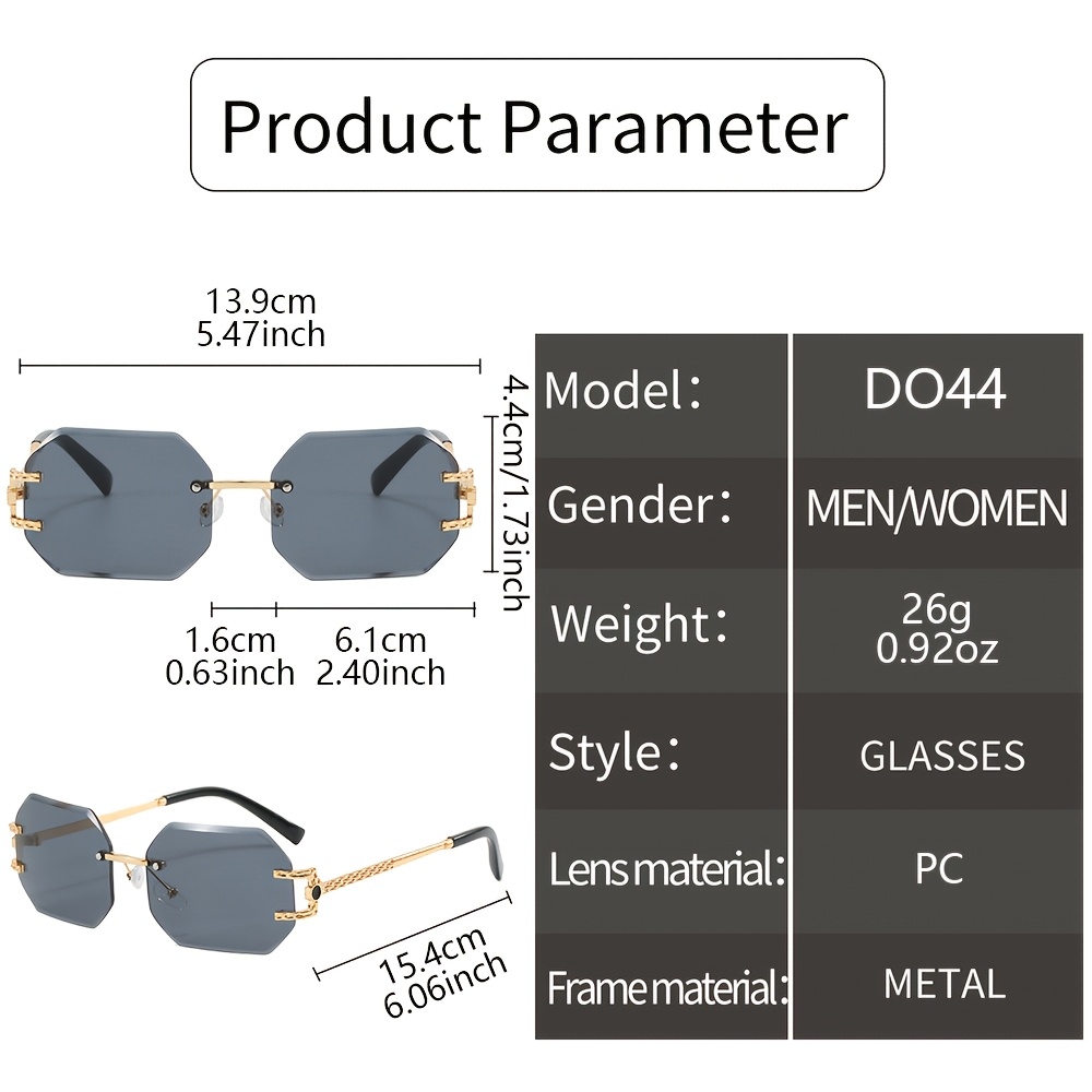 Lunettes de soleil sans monture à la mode pour femmes, lunettes tendance parfaites pour les voyages d'été et les vacances à la plage