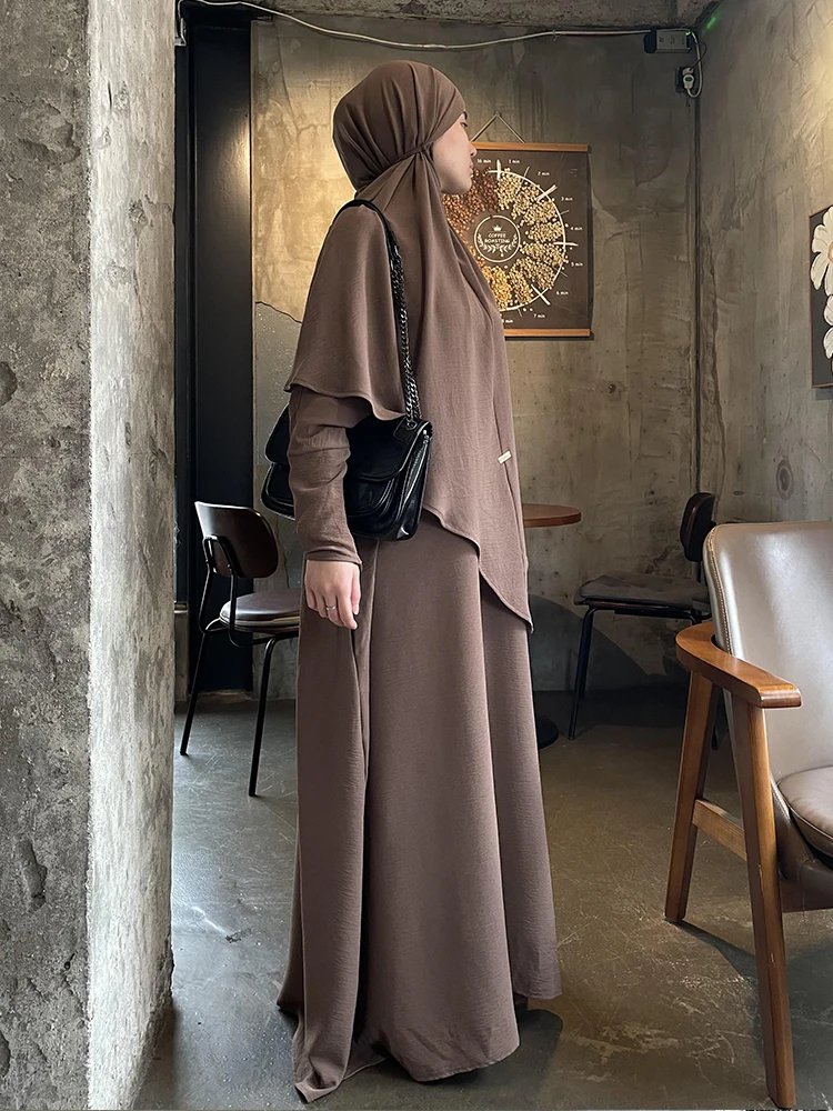 Abaya-Robe Longue de Prière Saoudite pour Femme Musulmane, Vêtement de Ramadan, Niqab, Jilbab, Ensemble de 2 Pièces