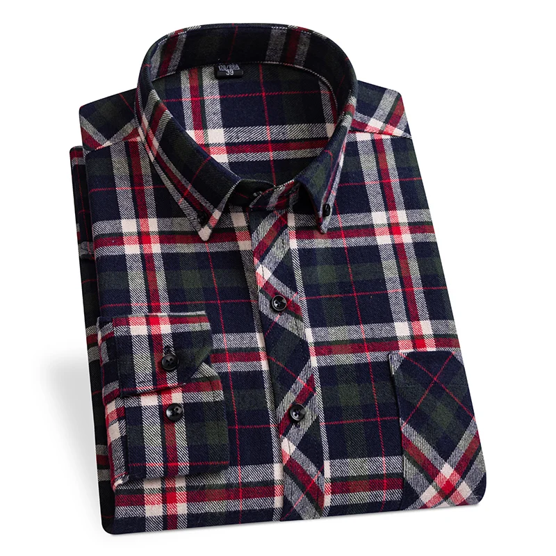 Hommes automne hiver mode nouveau coton flanelle chemises à carreaux taille asiatique coupe régulière doux quotidien chemises décontractées vêtements grande taille