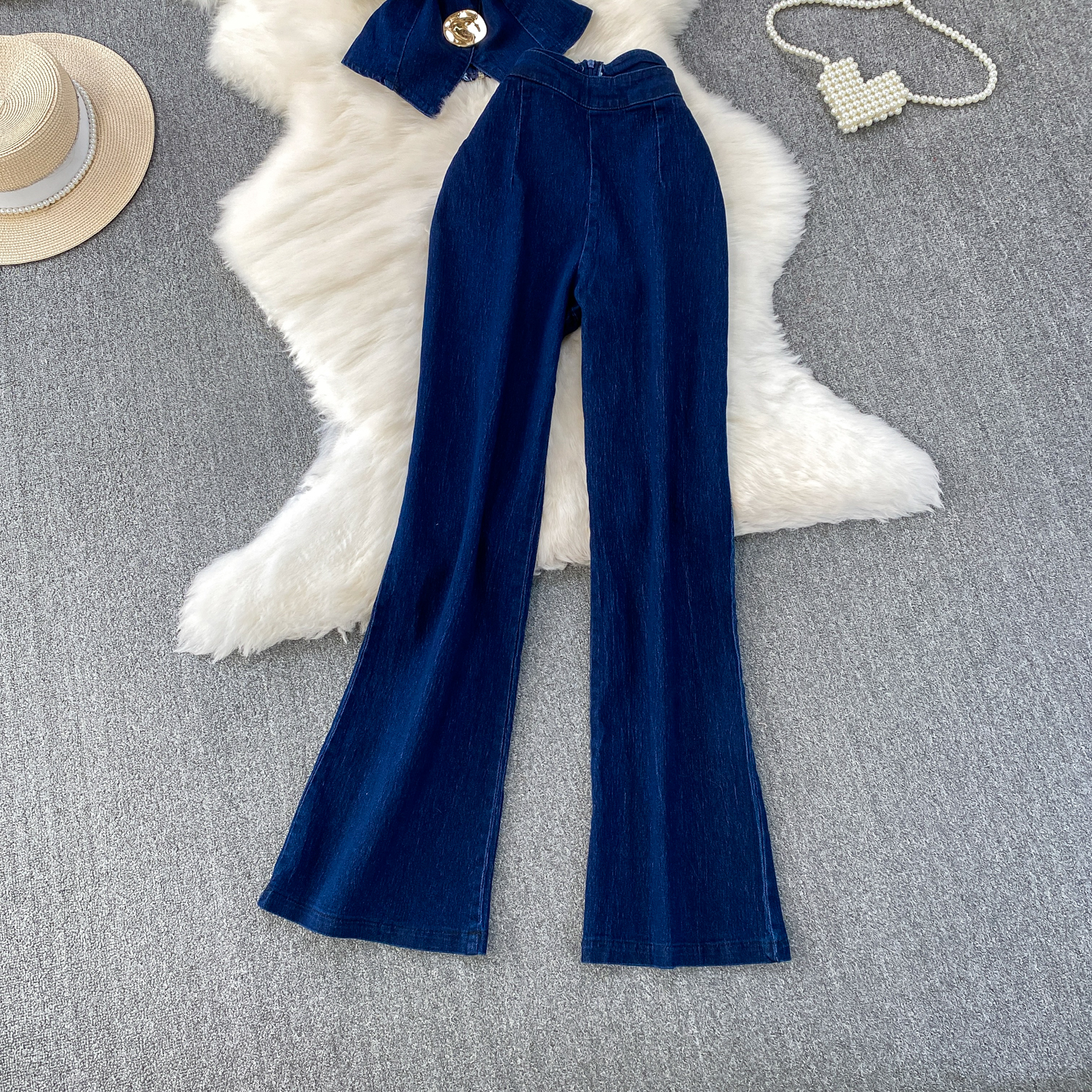 Ensembles de pantalons en Denim pour femmes, boutons métalliques, gilet en Jean + pantalon taille haute à jambes larges, nouvelle tenue 2 pièces pour femmes, 2025