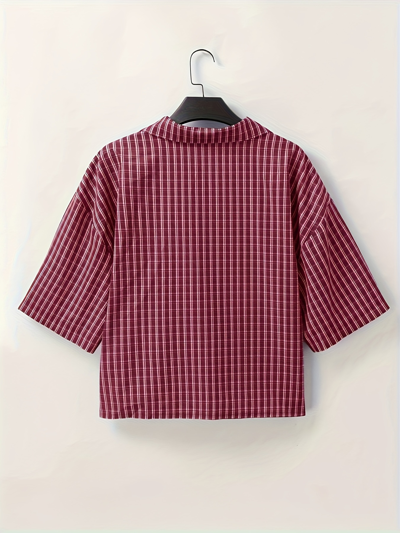 Chemise boutonnée à manches courtes pour homme, chemise décontractée à carreaux rouges rétro, idéale pour les tenues d'été