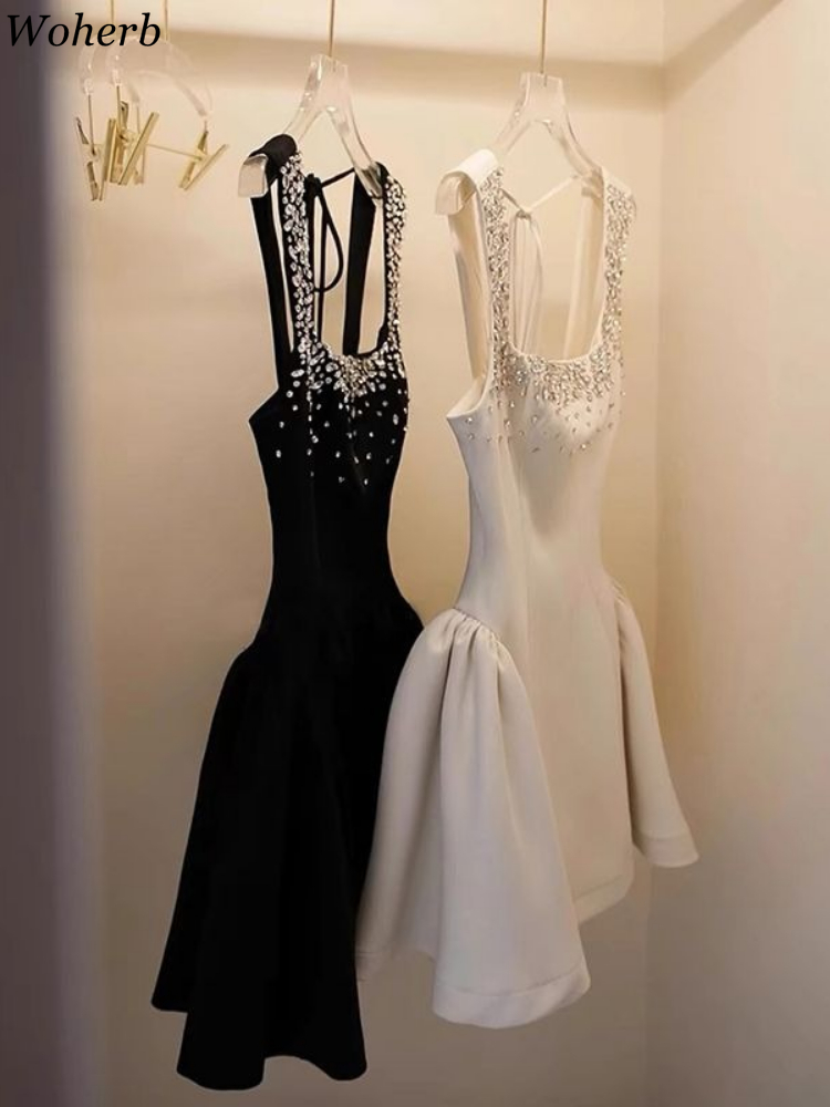 Nouvelle Robe Bandage Dos Nu pour Femme, Tunique Évasée Diamantée, Style Mode Été 2026