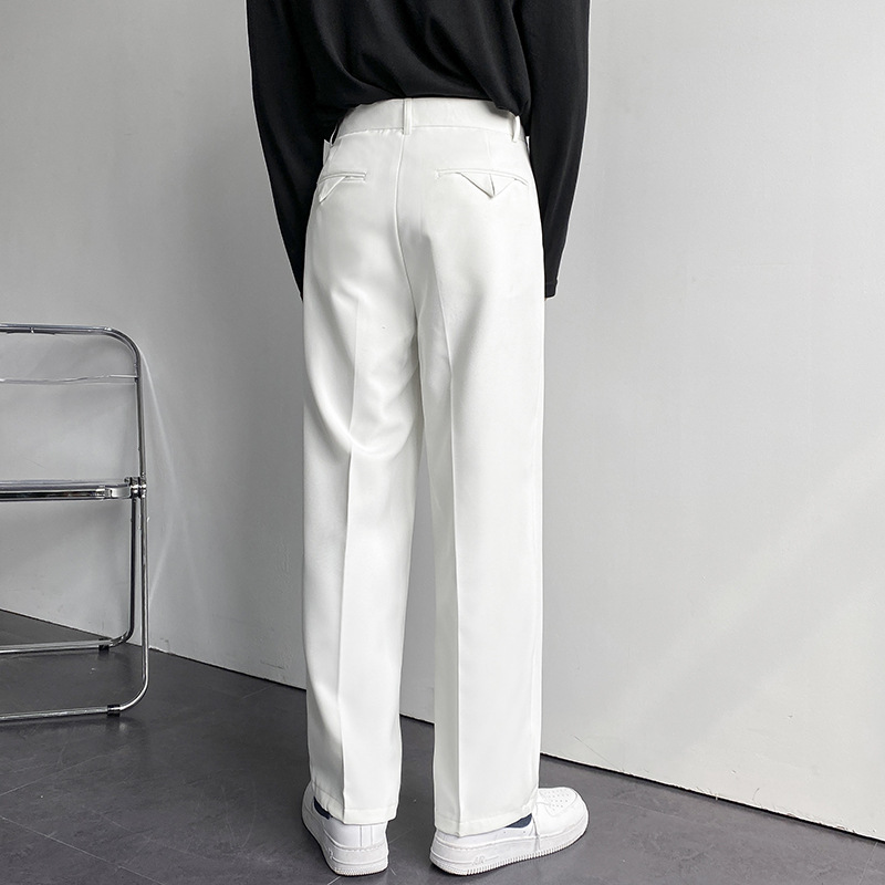 2024 printemps automne hommes à la mode blanc Style coréen pantalons décontractés rue drapé droit ample costume pantalon décontracté mâle