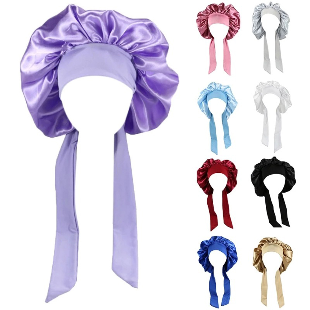 Nouveau bonnet de cheveux en Satin pour dormir, Invisible, plat, Imitation soie, rond, soins capillaires pour femmes, couvre-chef, bouton de réglage de cérémonie, chapeau de nuit
