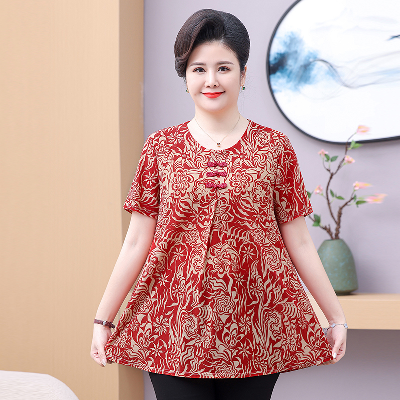 Vêtements pour femmes âgées d'âge moyen, grande taille, été, Vintage, imprimé Floral, T-shirts amples, décontracté, col rond, manches 3/4