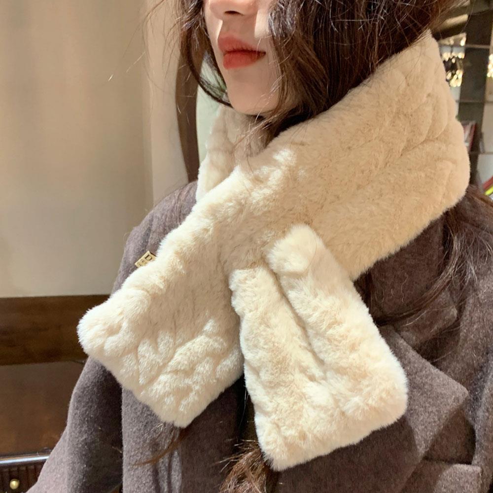 Coréen hiver fausse fourrure de lapin écharpe douce en peluche croix écharpe épaissie femmes cou plus chaud col écharpe plus chaud trucs cadeau de noël