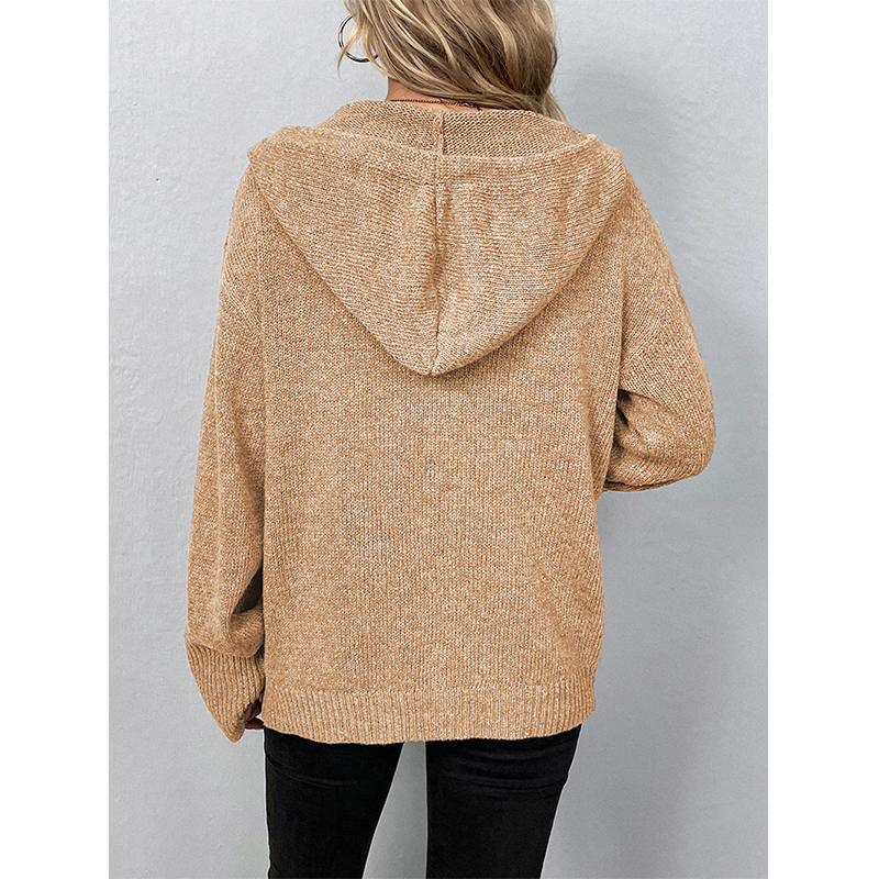 Cardigan tricoté à capuche pour femmes, décontracté, mode, couleur unie, manches longues, simple boutonnage, manteau
