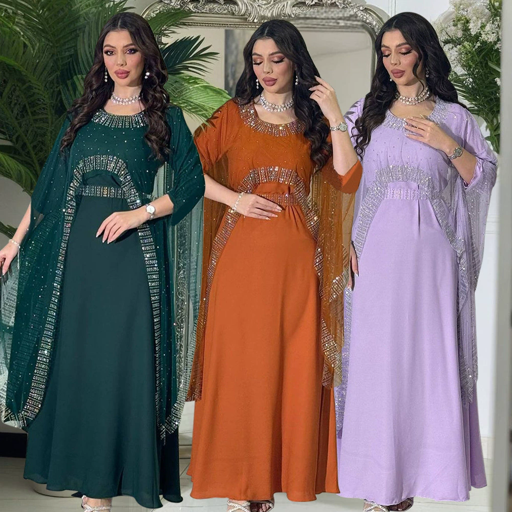 Dubaï marocain arabie saoudite musulmane luxe mode femmes vêtements Abaya diamant ensemble Robe Robe de soirée islamique Ramadan Robe