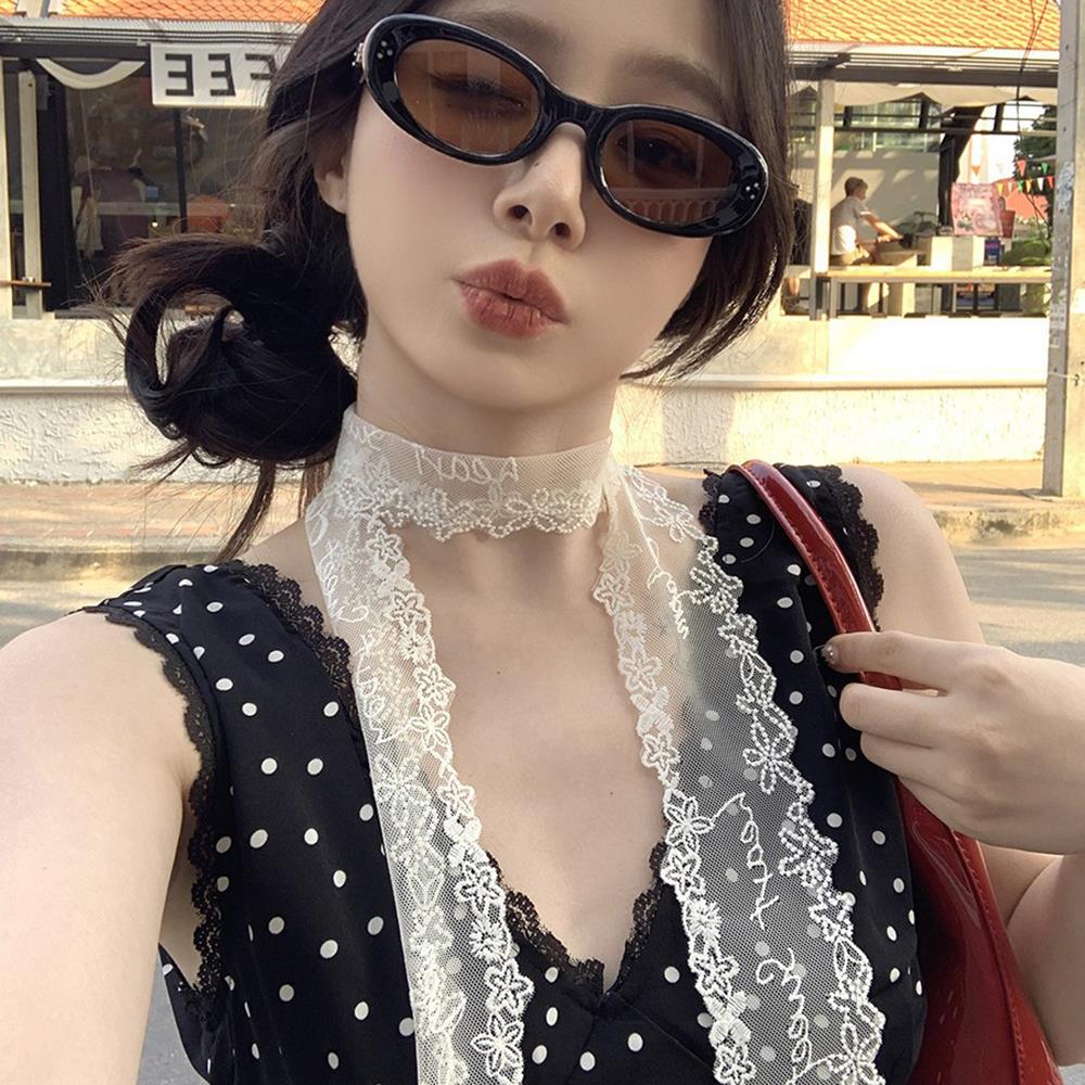 Longue écharpe étroite en dentelle pour femmes, bandeau de cheveux en dentelle florale, Foulard de Style coréen Y2K, bandeaux slim, Foulard féminin