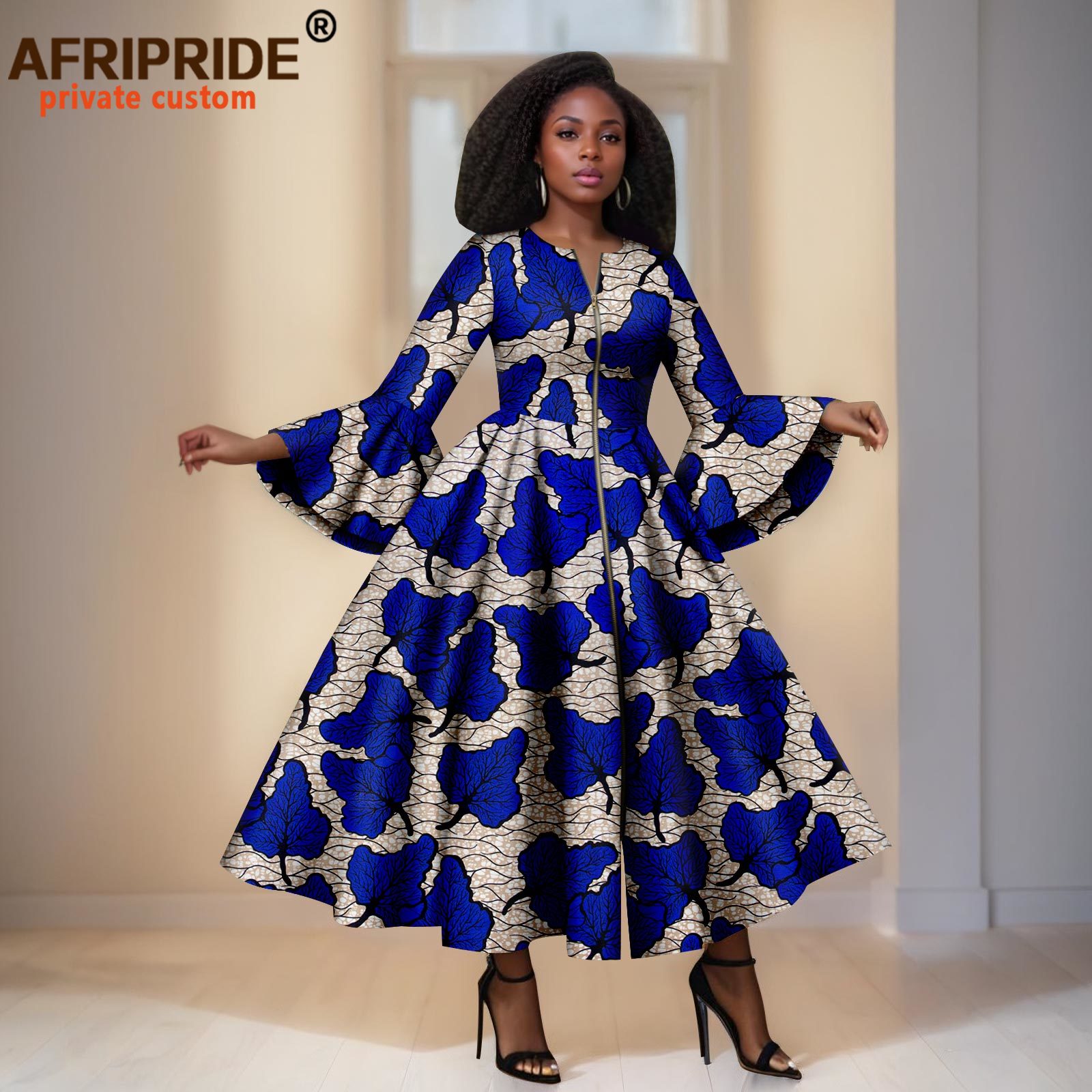 Robes imprimées africaines pour femmes, manches évasées, robe Maxi élégante à fermeture éclair, tenue de soirée pour dames, robe longue Dashiki 2525059