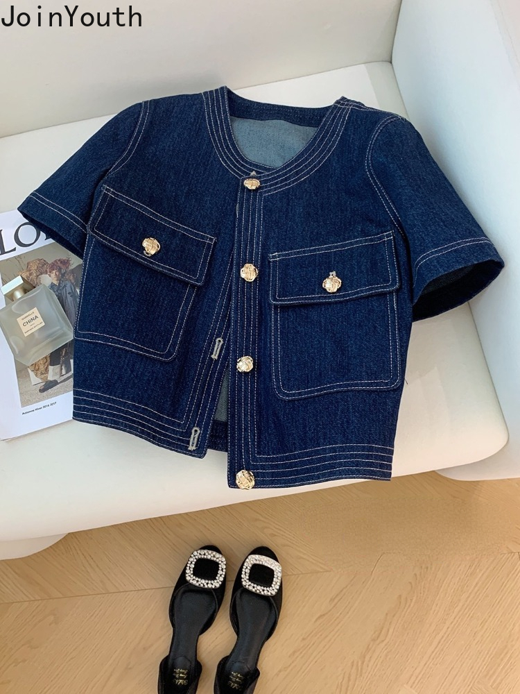 Streetwear Denim vestes pour femmes à manches courtes été Jean veste vêtements d'extérieur 2025 Ropa Mujer mode Vintage manteau recadrée hauts