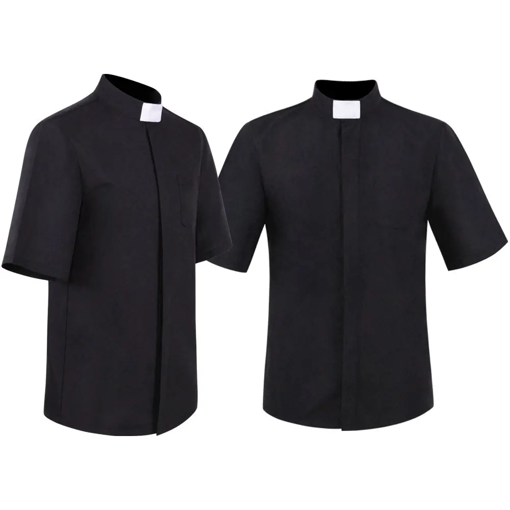 Chemise col prêtre hommes clergé debout église catholique ministre prédicateur été à manches courtes hauts chemisier romain S-5XL