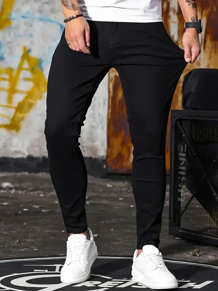 FJM-Jean Slim en Denim pour Homme, Pantalon Monochromatique, Noir et Bleu, Style Hip-Hop, Harajuku de Luxe, Collection Printemps