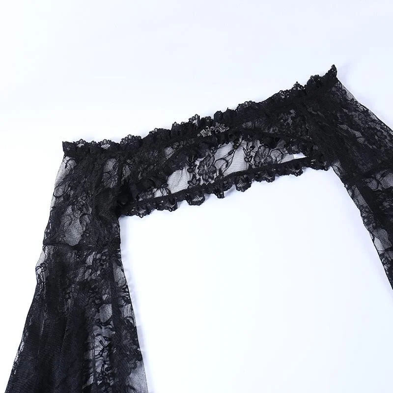 Couvertures de haussement d'épaules superposées à manches longues évasées pour femmes, dentelle gothique foncée vintage, One Initiated Grunge Aesthetic Black, Y-for Egirl