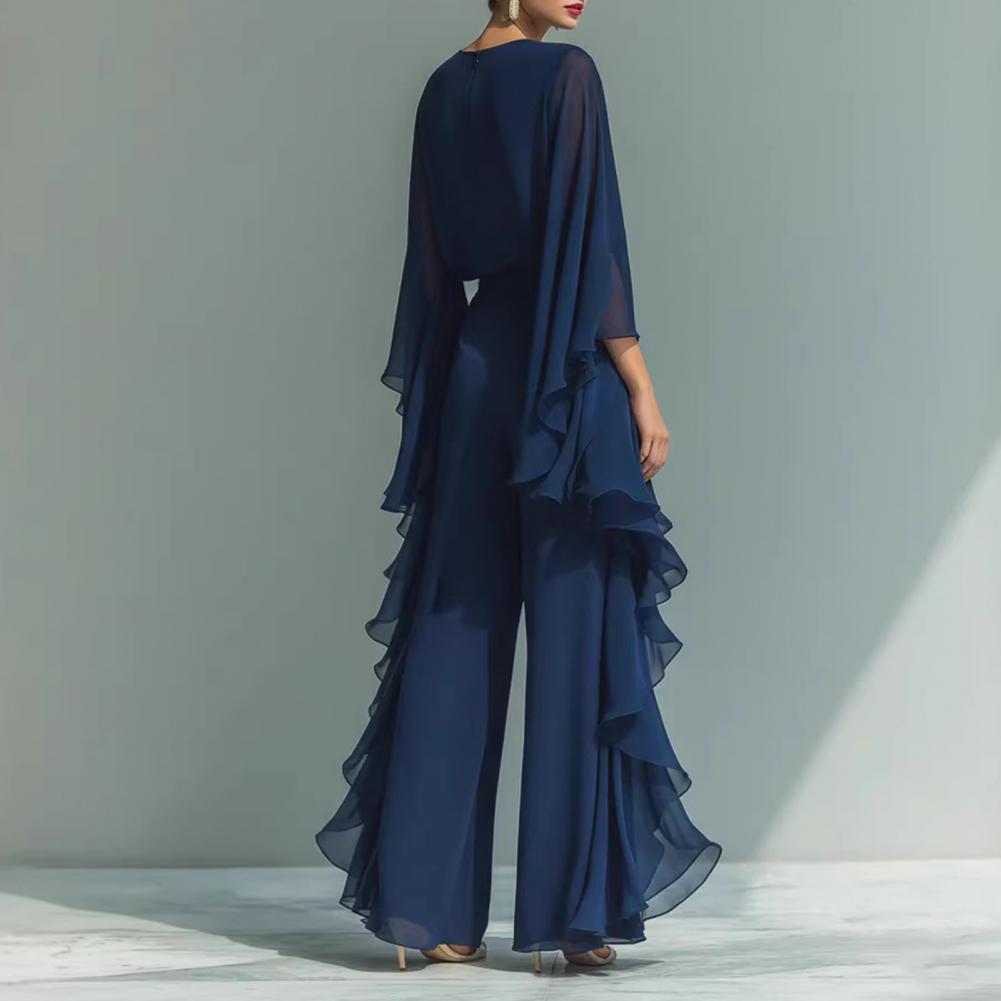 Ensemble deux pièces pour femme, haut et pantalon, coupe ample décontractée, chemise à manches cloche à volants, couleur unie, pantalon à jambes larges