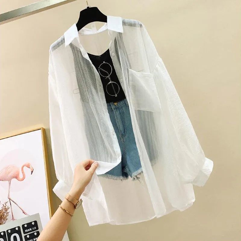 Vêtements de protection solaire pour femmes, chemise en mousseline de soie à coupe fine, haut ample coréen Harajuku, haut cardigan décontracté pour femmes
