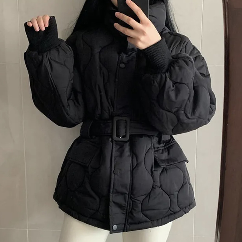 Femmes hiver chaud épais coton manteau 2025 nouvelles femmes avec ceinture col montant coton rembourré veste coréenne lâche femmes Parka vêtements d'extérieur