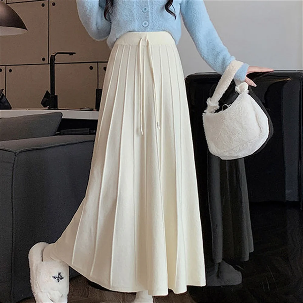 Jupe mi-longue taille haute A-Line pour femme, mode coréenne, élégante, noire, automne, hiver, nouveau, 2025