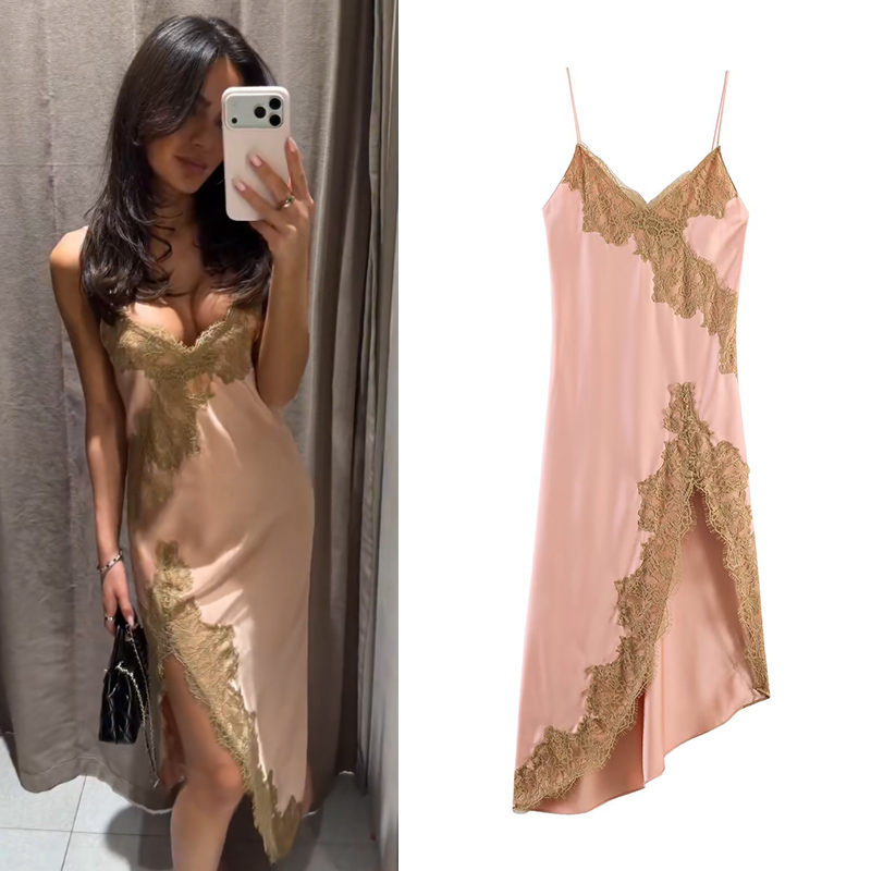 Robe pour femme 2026 Nouvelle collection Printemps-Été, robe midi asymétrique en satin texturé, chic et originale