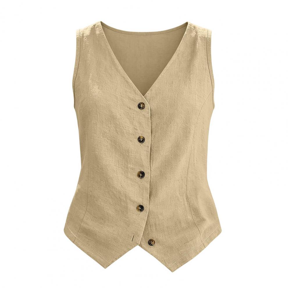 Débardeurs en lin pour femmes, débardeurs sans manches à col en V boutonnés, hauts décontractés style vintage résistants aux plis pour le bureau et les soirées