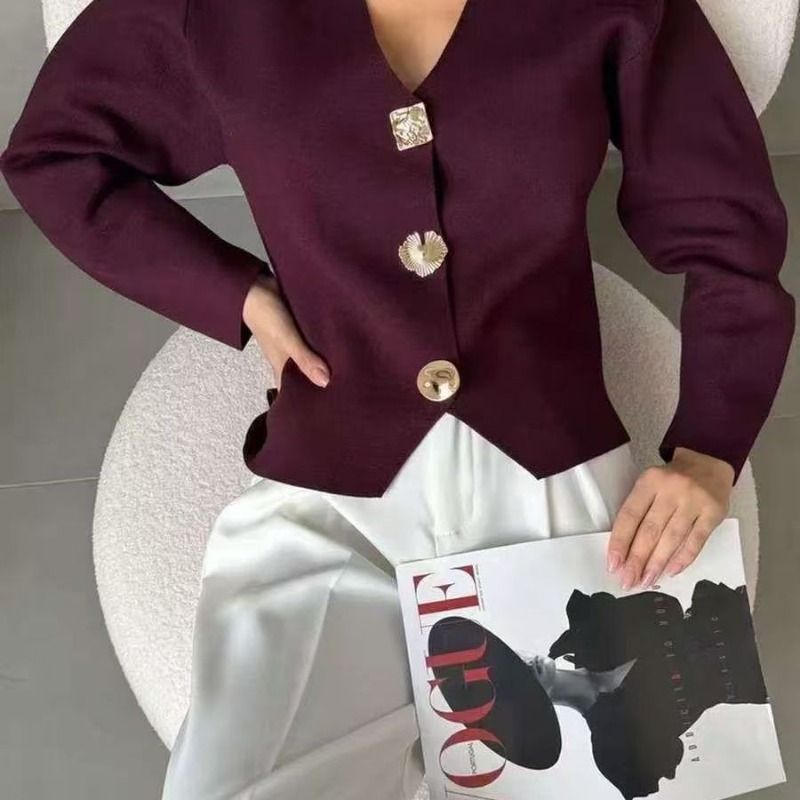 Blouse Pull Femme Col V Manches Longues Tricot Confortable Chic Nouvelle Collection Polyvalente Élégante Distinctive