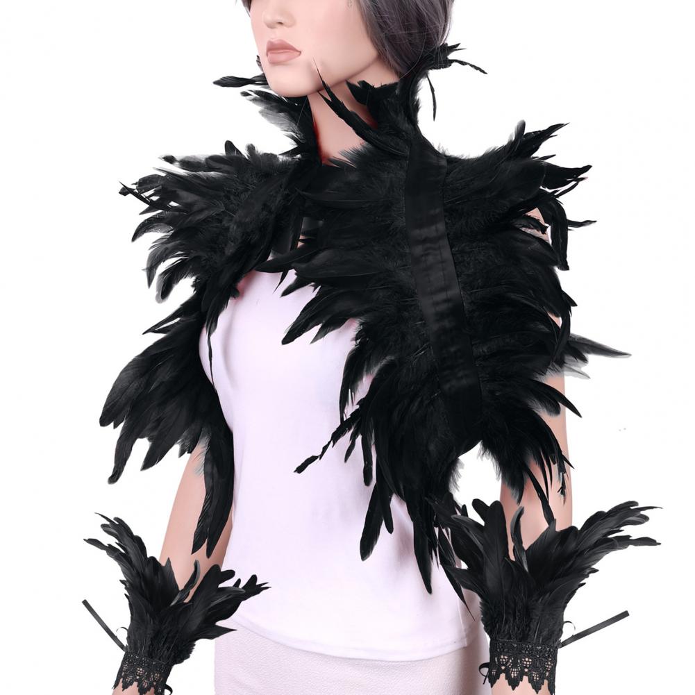 1 ensemble d'écharpe d'épaule Cosplay avec anneau de poignet, Style gothique, Imitation plume, châle en dentelle ajouré, châle de spectacle sur scène