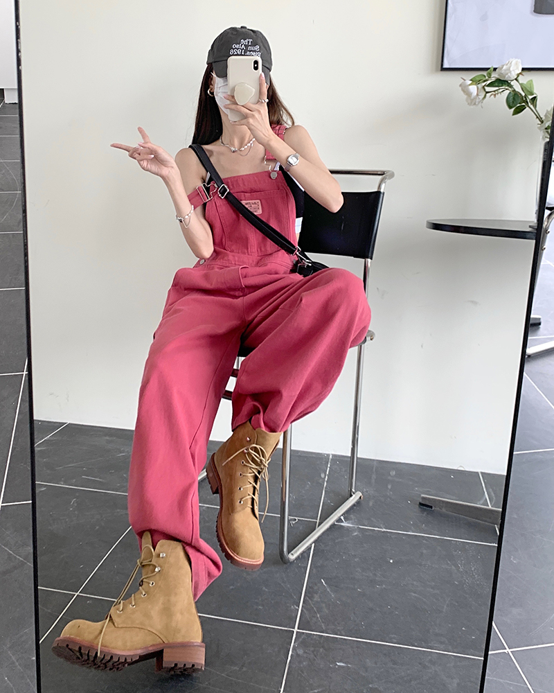 Jeans femmes 2025 été Style lâche filles rose pantalon à jambes larges combinaison coréenne décontracté denim salopette femmes