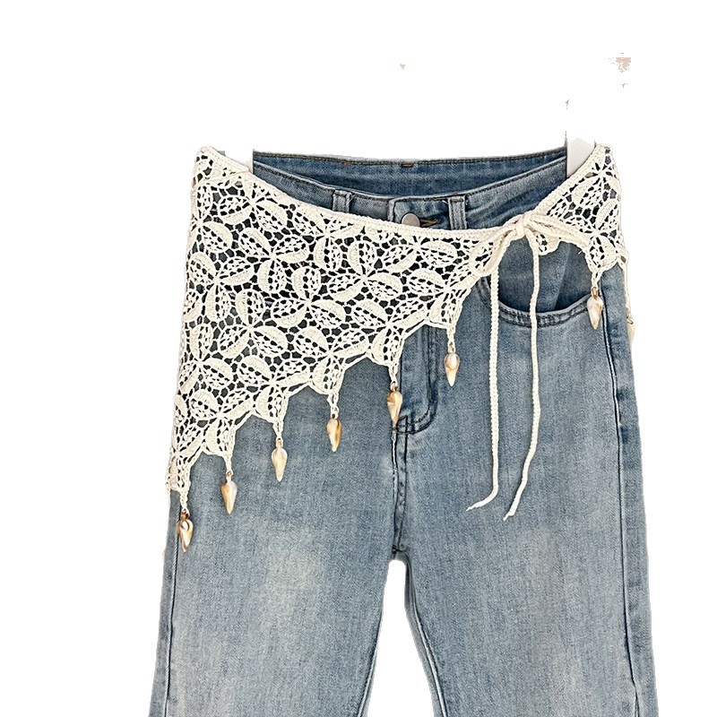 Foulard triangulaire en dentelle, ceinture large pour jeans, écharpe triangulaire de taille, écharpe en soie idyllique à superposer sur une jupe