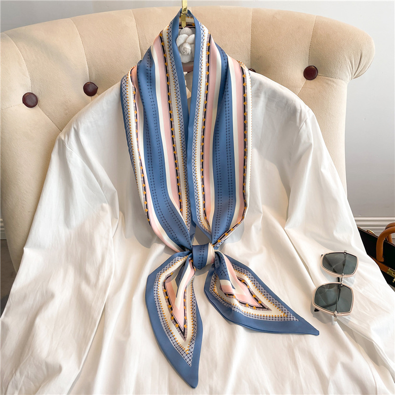 Écharpe longue et étroite de luxe pour femme, motif pied-de-poule, double couche, en fausse soie, pour le printemps et l'été, utilisable comme cravate ou attache pour cheveux