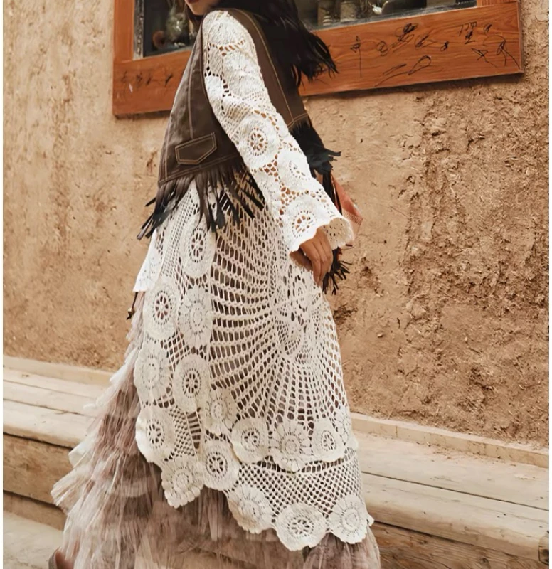 Robe de plage en crochet pour femmes, couvertures de bikini, évider, coton, longueur irrégulière, mode féminine, nouveau
