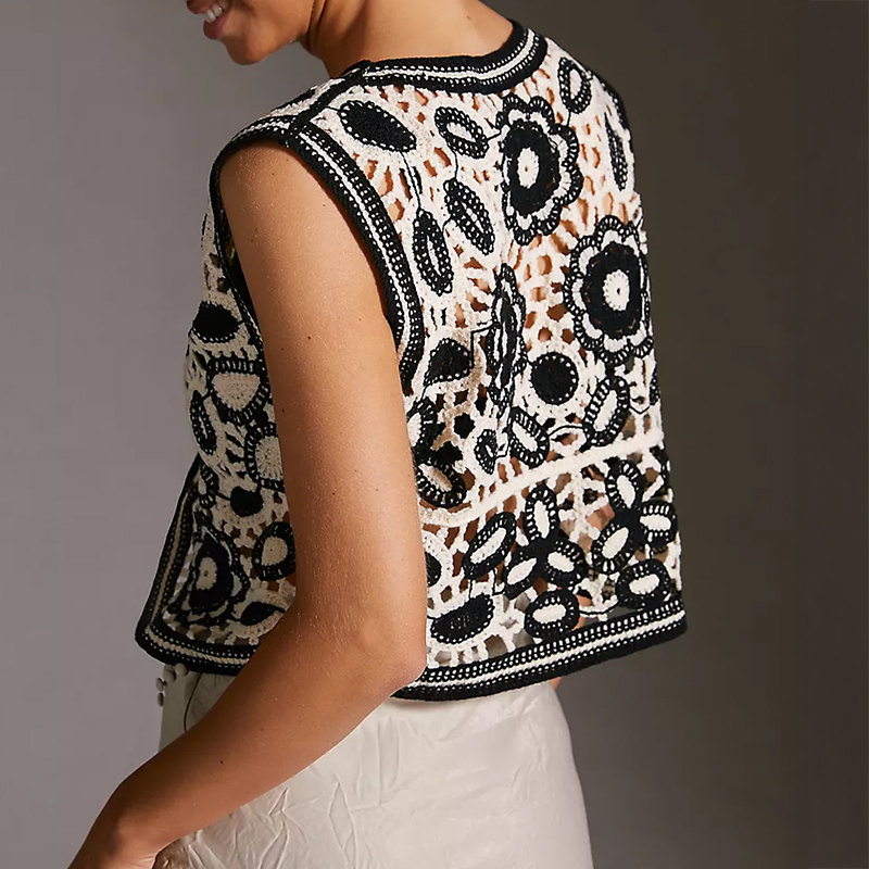 Gilet en Crochet brodé à fleurs pour femmes, haut d'été pour la plage, Cardigan, gilet Boho Chic, tenue de vacances