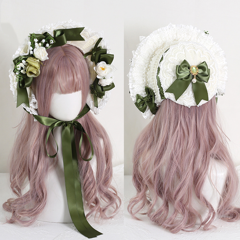 Chapeau de paille à fleurs en dentelle victorienne vintage, bonnet Lolita pour fille, bonnet à volants, à lacets, réglable
