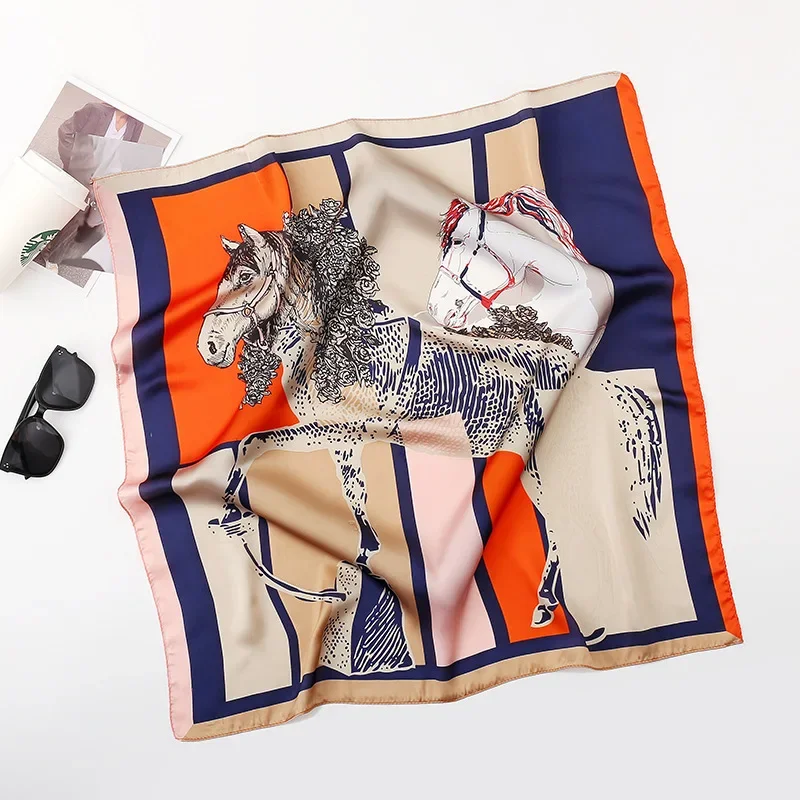 1 pièce 90x90cm – Nouvelle écharpe carrée grande taille version coréenne printemps-automne, imitation soie, foulard, bandana, bandeau tendance